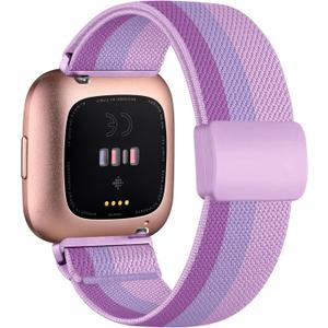 Stretchy Bands Compatible with Fitbit Versa 2 Bands/Fitbit Versa 2 Bands for Women/Fitbit Versa Bands, with Magnetic Buckle Soft Nylon Smartwatch Band for Fitbit Versa 2/Versa/Versa Lite/SE