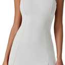 QINSEN Womens Crew Neck Tennis Dress Sleeveless Side Slit Golf Athletic Dress Build in Shorts with Pockets (White, S)