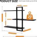 PHOENANCEE 3 Tier Wall Shelves,Decorative Floating Shelf for Wall,Plants Photo Shelf Storage Display Shelving Wood for Living Room Bedroom Kitchen Home Office Decor,Modern,Large,22 Inch(Black)