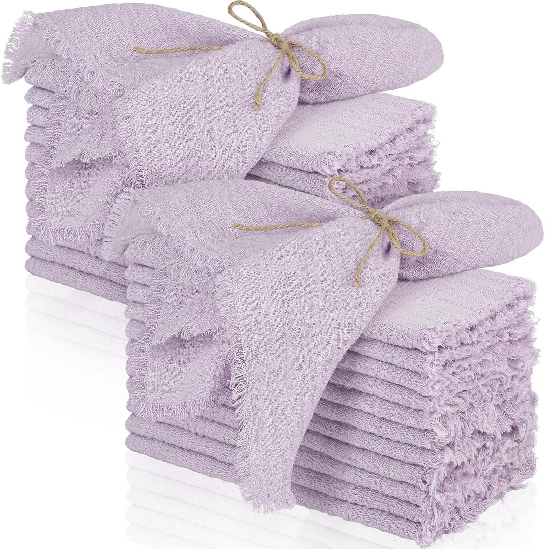 TURSTIN 24 Pieces Lavender Purple Cotton Linen Wedding Napkin Square Rustic Fringe Table Napkin for Dinners, Parties, Weddings