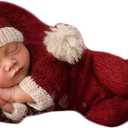 Vedory Christmas Newborn Baby Photo Shoot Props Outfits Crochet Clothes Santa Claus Red Hat Pants Photography Props (Red and White)