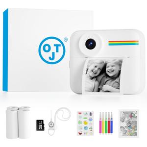 OTJ Camera Instant Print - 1080P Instant Cameras That Print Photos with 32GB Card - Durable Digital Printable Camera Birthday Gift (White)
