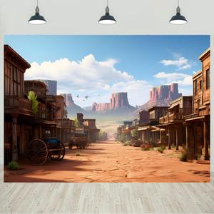 7x5ft Western Backdrop Wild West Town Vintage Photography Background Cowboy Cowgirl Birthday Baby Shower Party Decorations Kids Adults Portraits Banner Photo Studio Props