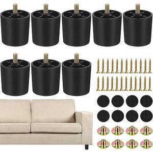 TURSTIN 8 Pack 2 Inch Plastic Furniture Legs with M8 T-Nuts Screws Tapered Sofa Couch and Chair Legs Replacement Furniture Leg for DIY Projects Sofas Coffee Tables Dressers Beds