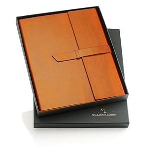 GALLAWAY LEATHER Padfolio Folder – Slim Portfolio Organizer Holder for Letter Legal A4 Note Pads Notebooks for Men and Women Refillable Business Leather Folio Binder, Brown