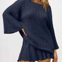 SENSERISE Fall Sweater Sets Skirt Sets Women 2 Piece Outfits Long Sleeve Top and Skirts Set Loungewear (Small, Navy Blue)