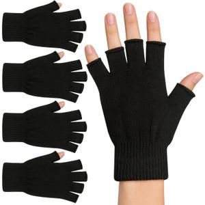 monochef Fingerless Gloves Half Finger Winter Warm Knit Thermal Working Running Biking Driving Typing Men Women Black (Black)