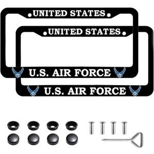 2Pcs Car License Holder for U.S. Air Force License Plate Frames Black Aluminum License Plate for United States Air Force 12.5 x 6.5 USAF License Plate Holder