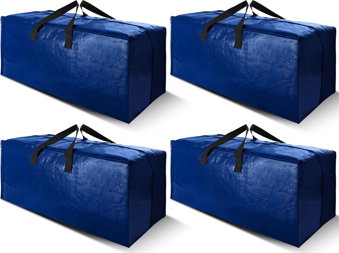 Cosy Family 4 Pack Heavy Duty Extra Large Moving Bags with Backpack Straps - Strong Handles & Zippers, Storage Totes For Space Saving, Fold Flat, Alternative to Moving Box (X-Large-Set of 4, Blue) 29"L x 14"W x 13"H