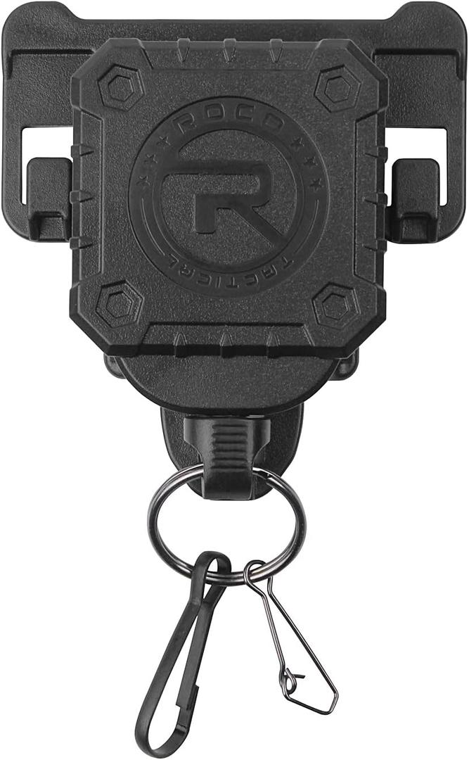 ROCOTACTICAL Military Tactical Gear Retractor, Molle Tactical Gear Tether, Retractable key/multi-tools Holder belt loop and Molle Clip Included, 1Piece (Black)