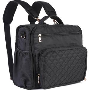 Clearworld Diaper Bag Backpack - Quilted Travel Diaper Bags for Baby Girl & Boy,Convertible Messenger Baby Changing Bag,Insulated Pockets,Large Capacity,Waterproof and Stylish, Black