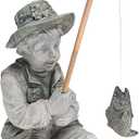 Design Toscano Frederic the Little Fisherman of Avignon Boy Fishing Garden Statue, 15 Inch Tall, Cast Stone Resin, Two Tone Stone Finish
