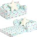 Extra Wider Seating Toddler Couch, 2-in-1 Toddler Soft Couch Fold Out with Star Pillow, Convertible Sofa to Lounger for Girls and Boys (Large)