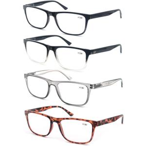 Reading Glasses for Men +5.00 Oversized Large Square Men's Readers 4 Pack Lightweight Wide Cheaters Glasses w/Spring Hinges