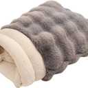 Self-Warming Cat Sleeping Bag, Enclosed Hooded Snuggle Sack with Dual-Side Plush Cat Cave Bed, Portable Foldable Pet Sleeping Pod for Indoor & Travel, Anti-Static, 21.7"x17.7"Grey
