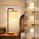 Table Lamps Set of 2 with USB Ports and Wooden Base, Bedside Nightstand Lamps with Warm White Bulbs, Fabric Shade for Bedroom, Living Room, Office, Boho