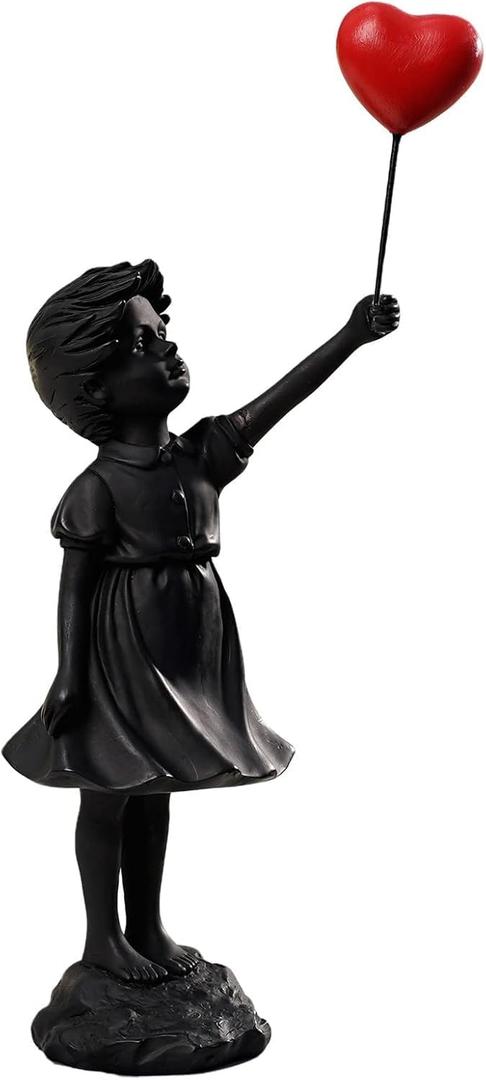 Banksy Street Graffiti Art Statue,Love Balloon Girl Statue,Room Decor Statue,Resin Statue Ornaments,Living Room Dining Desk Decorations,Bookshelf Decorative Objects,Modern Home Decor(Black)