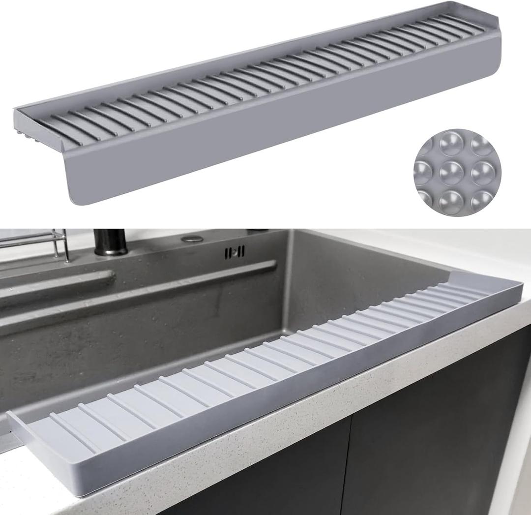 Silicone Sink Edge Protectors - Multifunction Accessories, Splash Guard & Draining Mat for Kitchen, Bathroom Sink, Steel, Granite, Quartz Countertops (Gray, 4 * 30in)