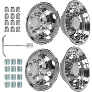 hightall 19.5 Wheel Simulators, 19.5" 10 Lug Stainless Steel Hubcaps,Polished Surface,2Pcs Front Wheel/2Pcs Rear Wheel,Bolts On Wheel Cover Set Compatible with 2008-2023 Dodge Ram 4500/5500