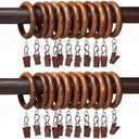 24 Pcs Curtain Rings with Clips Wooden, 2 inch for 1 inch Rod, Window Shower Curtain Hooks, Wood Curtain Rod Wood Curtain Rings with Eyelet, Drapery Rings, (24, 1.25 INCH Inner Dia)