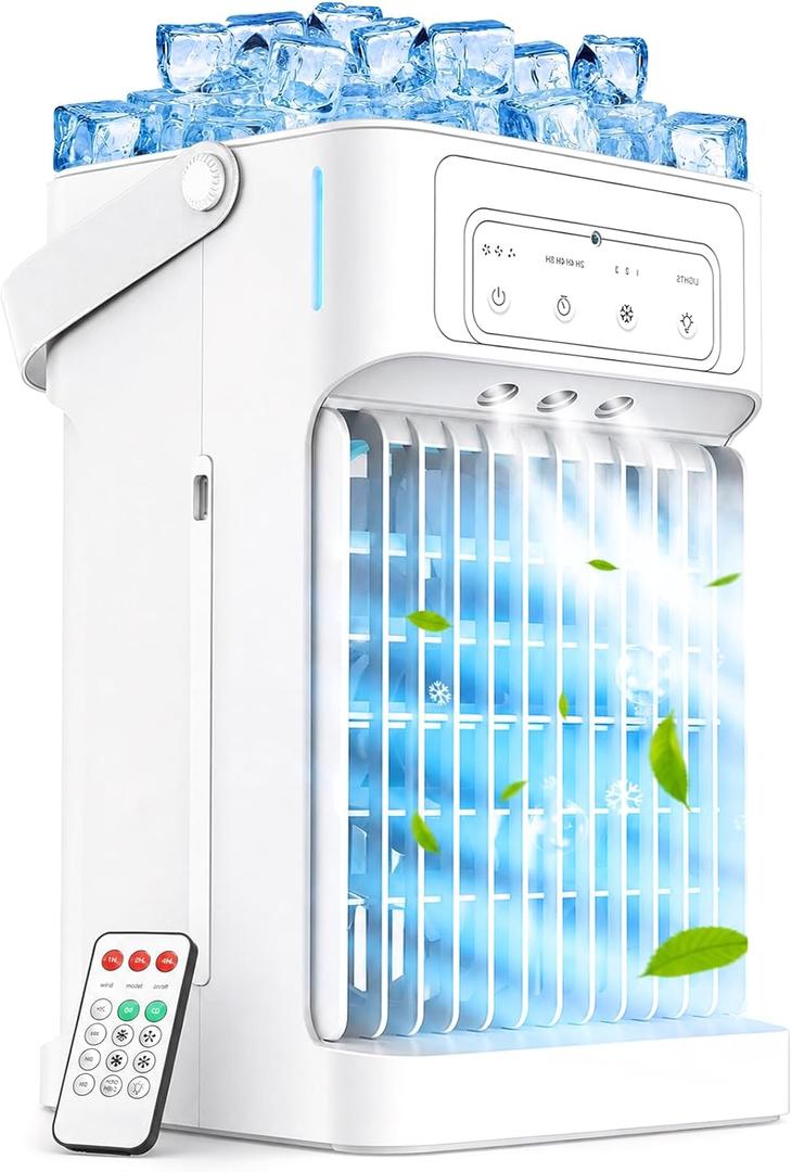 Portable Air Conditioners with 40oz XL Water Tank, 3 Speeds & 3 Mist Settings, 2/4/6/8h Timer & Night Lights, Personal Mini Small Portable Air Conditioner for Bedroom