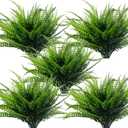 TURNMEON 8 Bundles Ferns Artificial Plants Outdoor 17 Inch Long Length Summer Decor, Artificial Flowers for Outdoors UV Resistant Fake Plants Plastic Faux Greenery Shrubs for Planter Home Garden Decor