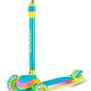 3-Wheel Kids Scooter with Multi-Color Lights on Deck & Wheels  5-Height Adjustable Handlebar, Wide Anti-Slip Deck, Child Safety Certified, Boys & Girls Ages 3+ Supports Up to 150 lbs (Aqua Yellow)