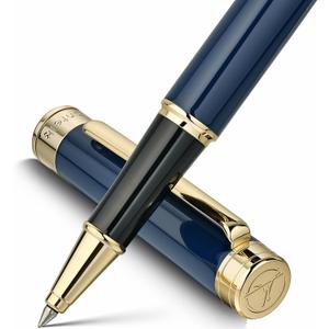 Blue Lacquer Rollerball Pen - Stunning Luxury Pen, 24K Gold Plating, Schmidt Refill, Precision Flow Ink, Fancy Roller Ball Gift Set for Men & Women, Professional, Executive Office, Nice Pens