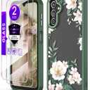for Samsung Galaxy A14 5G Case with Tempered Glass Screen Protector [2 Pack],[Military Grade Protective] Slim Soft TPU & Hard PC,Girls Women Crystal Clear Flower Pattern Cases (Magnolia)