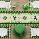 3 x XCHI Green Plaid Four-Leaf Clovers Shamrocks Horseshoes St. Patrick's Day Table Runner Table Decoration for Party Home Kitchen Dining Holiday Decor 13x90 Inch