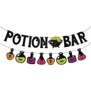 Potion Bar Banner Halloween Poison Bat Horrible Witches Haunted House Theme for Men Women Halloween Festival Holiday Party Purple Glitter Decorations (Potion Bar) Potion Bar Banner Halloween Poison Bat Horrible Witches Haunted House Theme for Men Women Halloween Festival Holiday Party Purple Glitter Decorations (Potion Bar)