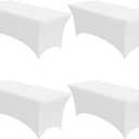 4-Pack White Spandex Tablecloths  72"x30"x30" Stretch Fitted Table Covers for 6ft Rectangle Folding Tables, Wrinkle-Resistant Tablecloth for Wedding, Banquet & Outdoor Events