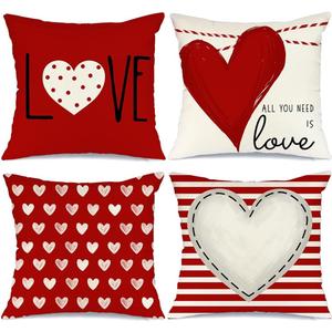 Valentines Day Outdoor Pillow Covers, 18 x 18 inch Set of 4 Waterproof Throw Pillow Cases, Love Cushion Decor for Home Outside Patio Front Porch House Farmhouse 2026(Love B)
