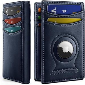 BULLIANT Men Airtag Wallet,Slim Wallet Money Clip Card Holder Magnetic Closure 12 Cards in Front Pocket RFID Blocking (Purplish Blue6269)