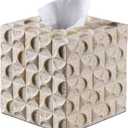 Natural Travertine Textures Tissue Box Cover Square for Home Decor, Relief Sculptured Geometric Cube Resin Heavy Tissue Box Holder for Bathroom Countertop, Tabletop, Night Stand, Office Desk (Beige)