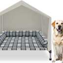 Elevated Dog Pet Bed House - Weatherproof 2-in-1 Indoor Outdoor Pet Cot with Canopy & Bolster Cooling Portable Raised Dog Bed with Pillow for Camping Beach