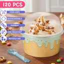 Jingmore 120 Set 8oz Ice Cream Paper Cups with Lids and Spoons, Disposable Sundae Bowls, Dessert Cups for Birthday Party Supplies, Paper Ice Cream Bowls Bulk for Yogurt, Snacks