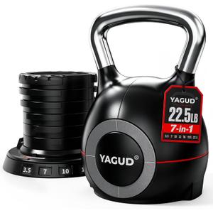 Yagud Adjustable Kettlebell, 22.5lbs Kettlebell Set with 7 Levels | Quick-Change Weights, Strength Training Equipment for Men/Women, Swings & Full-Body Workouts, Ergonomic Handle, for Home Gym