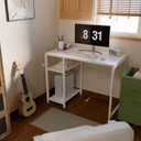 Pamray 32 Inch Small Computer Desk with Shelves, Home Office Desk with Headphone Hook for Bedroom, Study Writing PC Table for Small Spaces, White