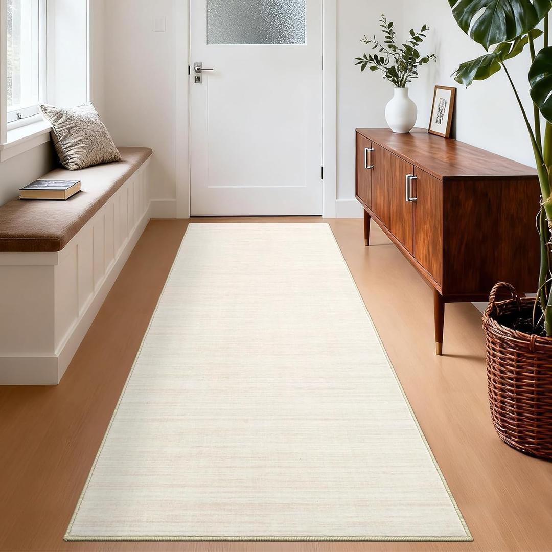 Washable Runner Rug 2x6 Modern Solid Color Kitchen Runner Mat Minimalist Plain Long Runner Rug for Entryway Bedroom Bedside Non Slip Low Pile Boho Accent Solid Runner Rugs for Nursery, Ivory