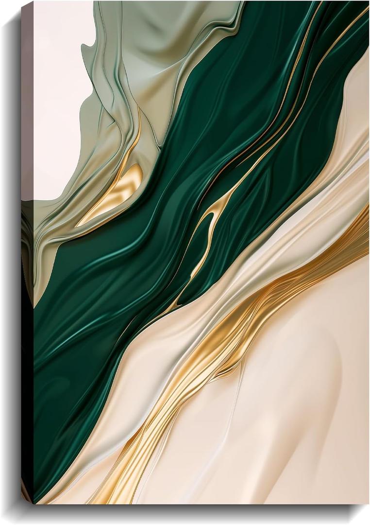 Emerald Green Canvas Prints Wall Art Abstract Wall Decor Framed Beige and Gold Texture Picture Modern Posters Artwork for Home Decor Gallery Wrap Ready to Hang - 16.00"x24.00" - Pack of 2