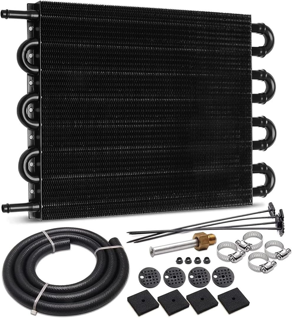 5/16" Transmission Oil Cooler Kit, 8 Pass Ultra-Cool Tube and Fin Cooler Kit Universal Aluminium Alloy Black