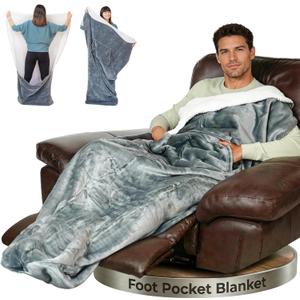 EzrAllora Premium Double Layer Foot Pocket Blanket -Patent Pending- Gamer Gift for Men Who Have Everything - Useful Gifts for Men Who Want Nothing (Double Layer, Silver Grey)
