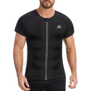NINGMI Sauna Shirt for Men Hot Sweat Suit Zipper Short Sleeve T-Shirt Body Shaper Workout Sports Exercise Fitness Trainer Gym (XXL)