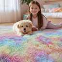 5x7 Rainbow Unicorn Rug for Girls Bedroom, Soft Plush Shag Carpet