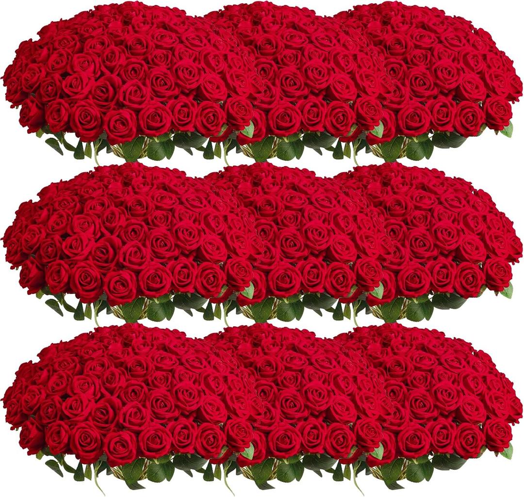 Auihiay 154pcs Red Roses Artificial Flowers - Realistic Faux Red Roses for Wedding Wedding, Table Centerpiece, Home Party, Valentine's Day, Mother's Day, Anniversary Decorations