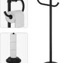 BESy Toilet Paper Holder Free Standing Bathroom Toilet Tissue Holder Stand for Floor Toilet Paper Roll Holder with Storage Hardware Accessories Rack Hand Towel Bar Matte Black Stainless Steel