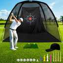 Golf Hitting Practice Nets and Turf Mat Tees for Backyard Driving Gift for Mens Real Indoor Golf Lovers Balls Hitting Driving Nets for Indoor Outdoor Garage Use Golfing Swing Training Impact Cages