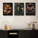 3 Pcs Dark Academia Butterfly and Bee Floral Wall Art Gothic Insect And Botanical Wall Decor Vintage Dark College Posters Canvas Prints Painting Picture for Bedroom Living Room 16x24in canvas