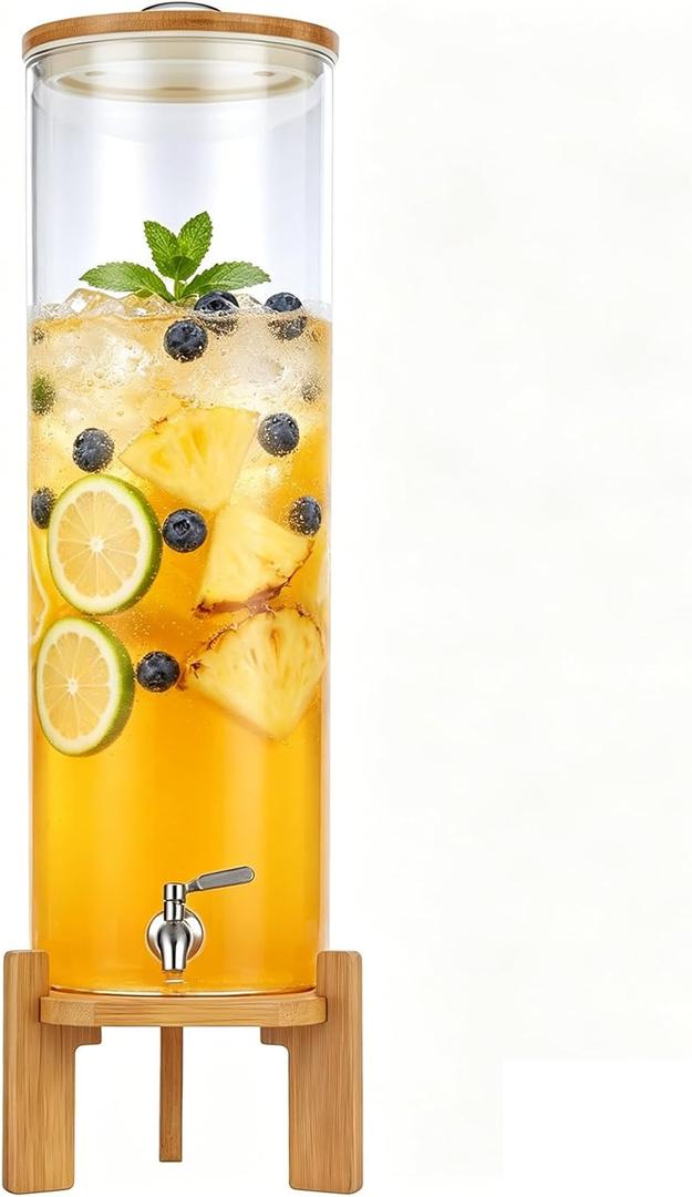 Beverage Dispenser, 4Gallon Glass Drink Dispenser with Stand, Stainless Steel Spigot, Ideal for Parties, Bars, Restaurants (15L/4 Gallon)